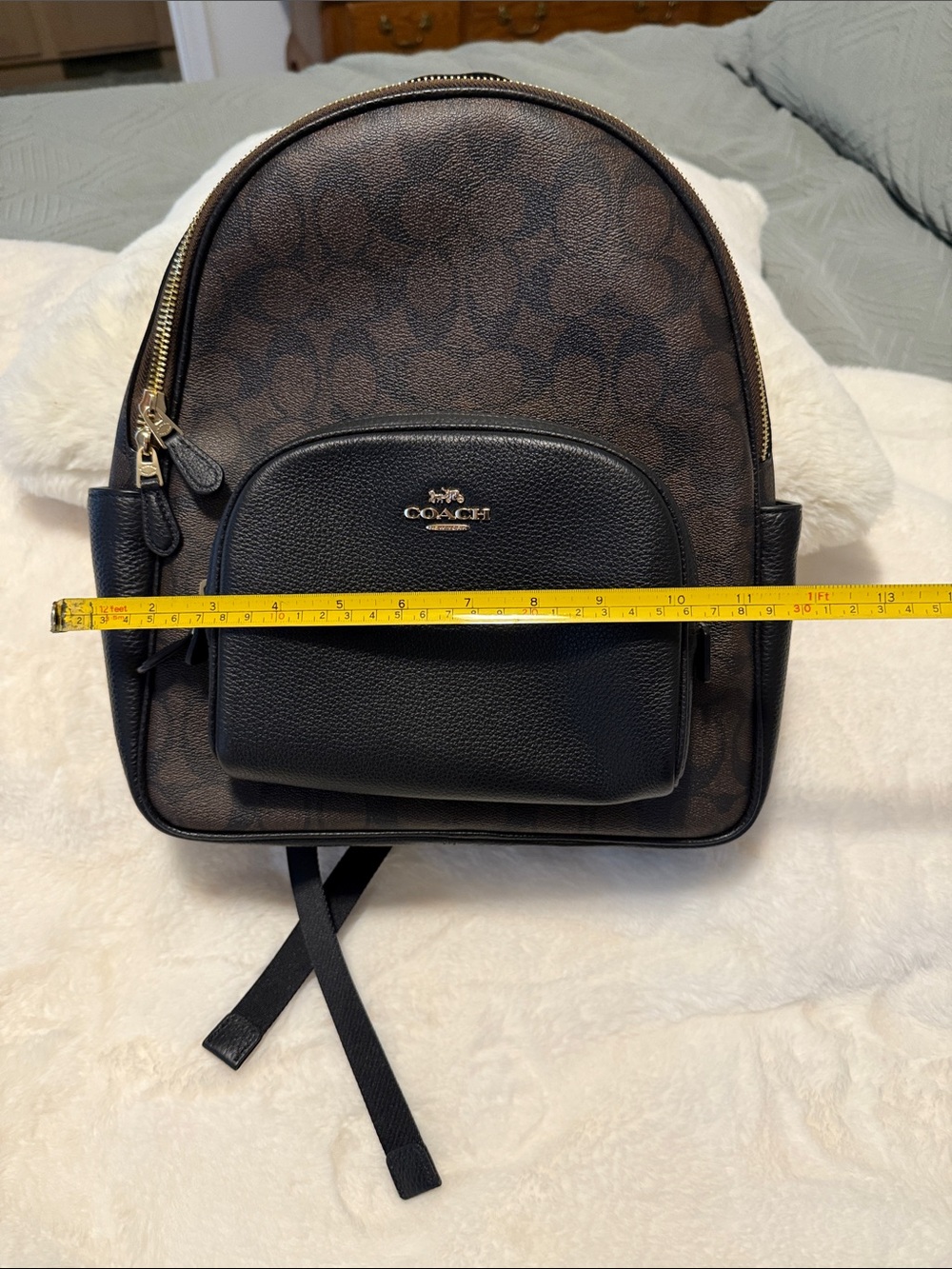 Coach Brown Signature Backpack with Black Leather Trim - Picture 13 of 14